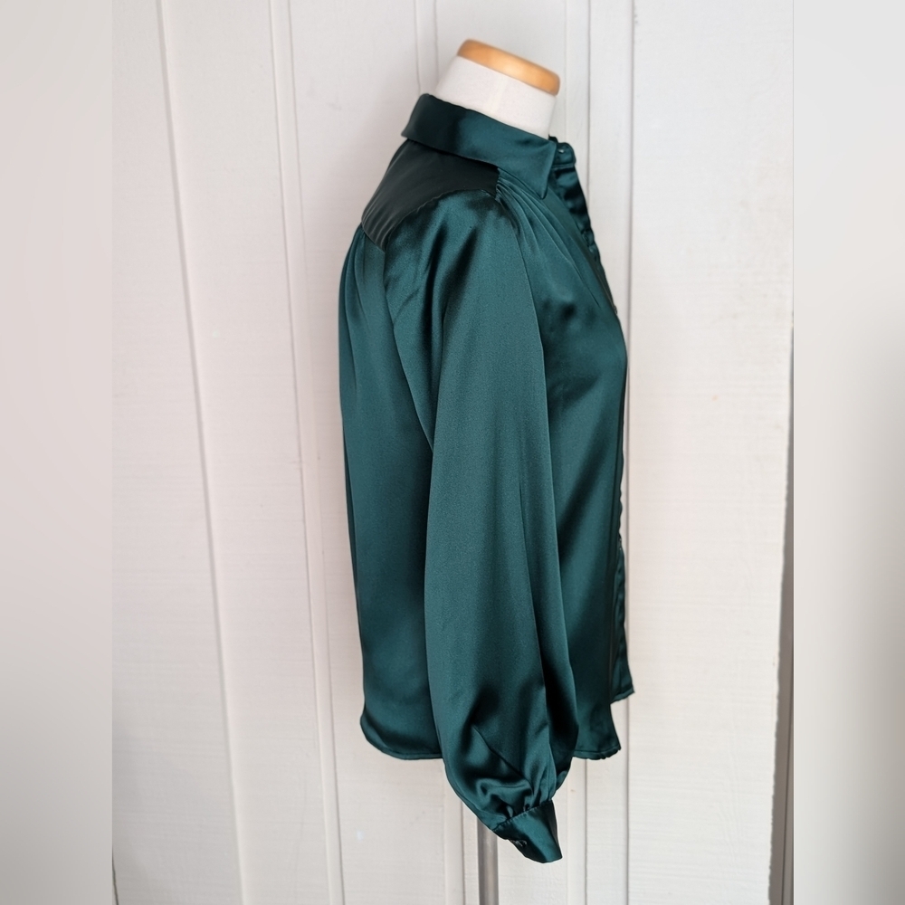 MAX STUDIO Emerald Green Blouse Polyester Women's Long Sleeve Size XS - Picture 6 of 17